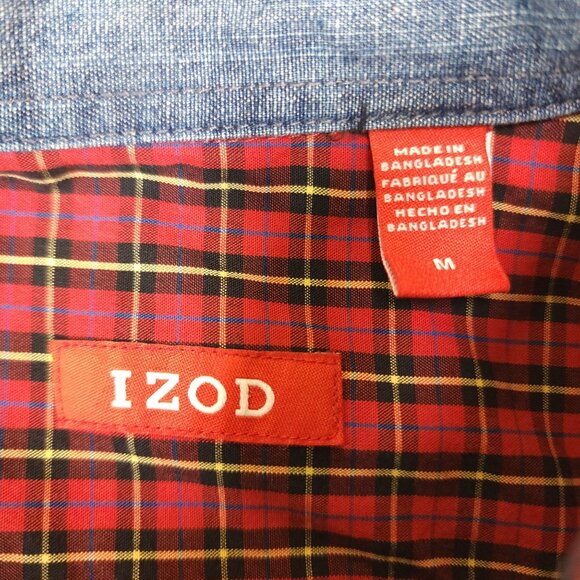 Izod Mens Red Plaid Long Sleeve Button-Down Cotton Shirt M - Picture 2 of 7